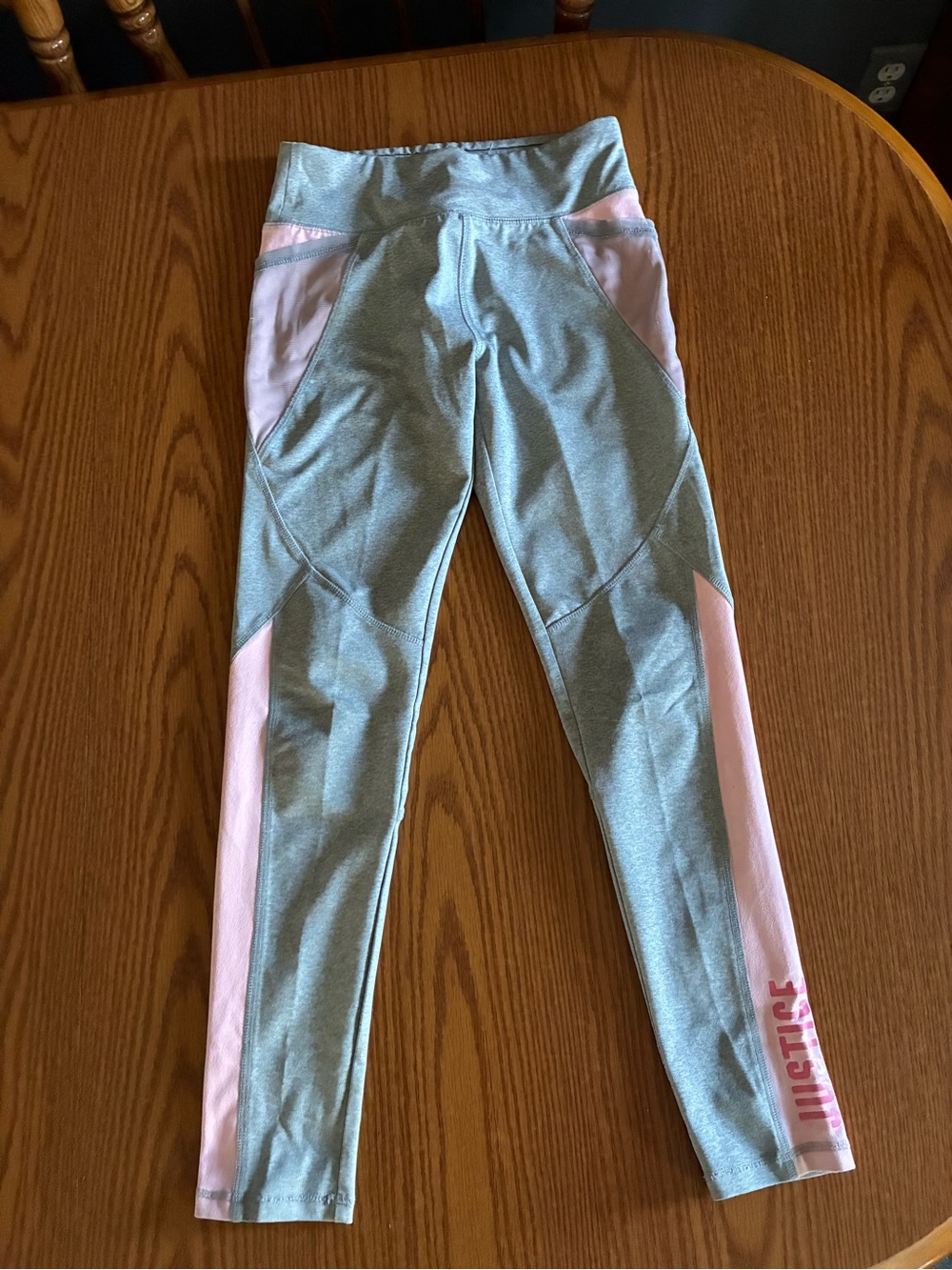 Justice Gray and Light Pink Colorblock Performance Leggings